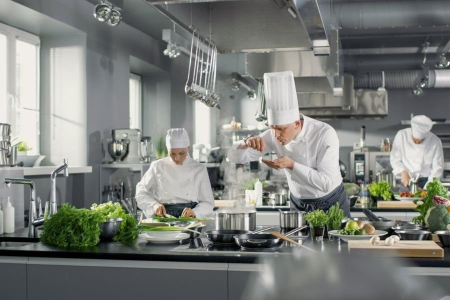 Chef working in commercial kitchen